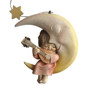 Vtg Anri Ferrandiz Moon Rider Child Angel Ornament Guitar Figurine Italy Pink